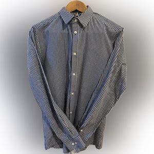 H&M dark blue & white square patterned button down.